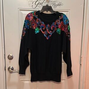 SML Sport Black Long Sleeve‎ Boxy Sweatshirt with Colorful Pattern
